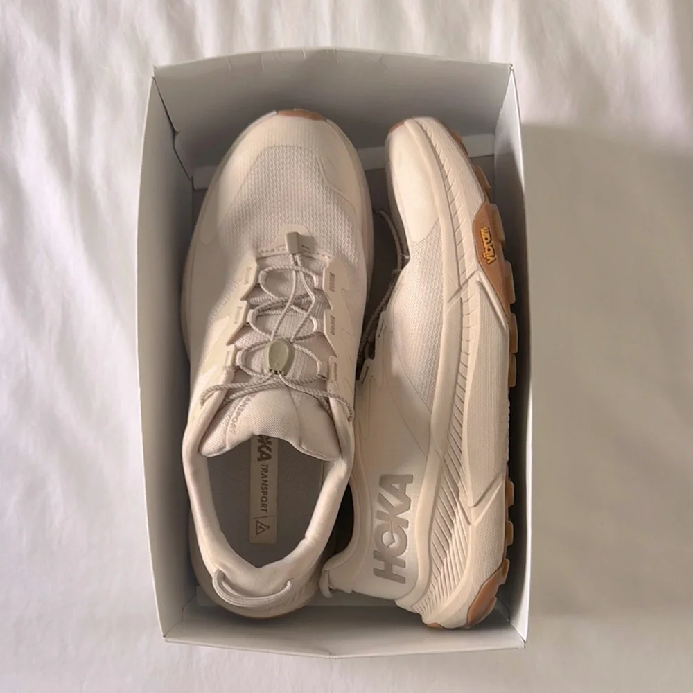 Hoka Transport Off-White and Tan Running Shoes - Picture 2 of 5